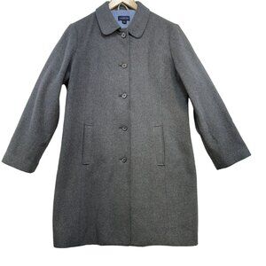 Lands End Womens Wool Blend Coat 14P Gray Long Sleeve Button-Up Outerwear